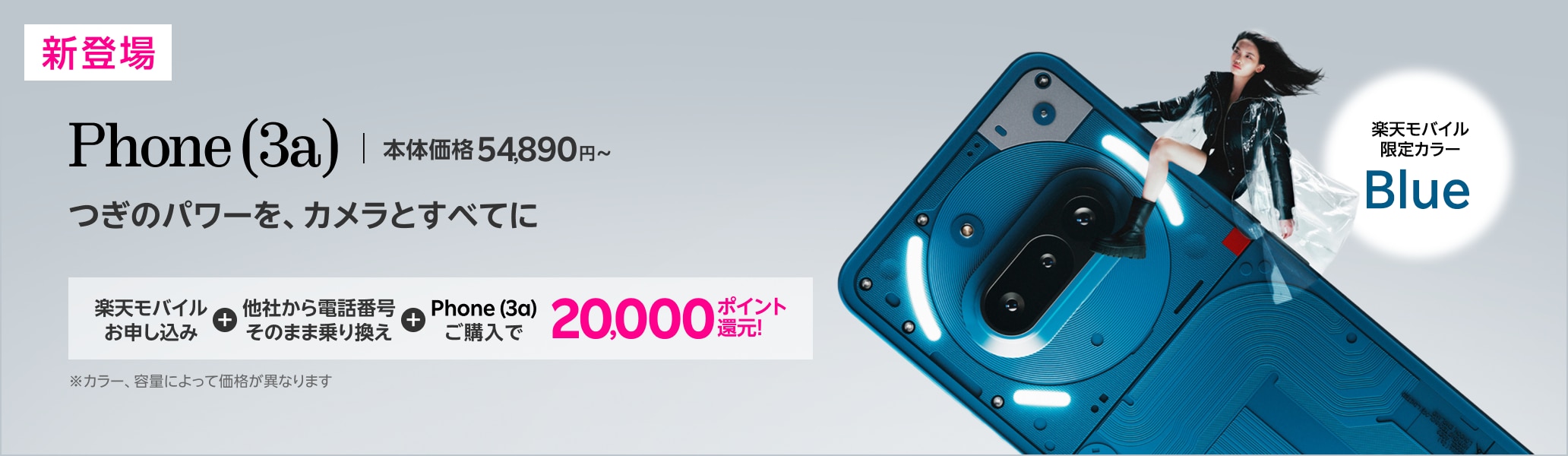 楽天モバイル申し込み＋他社から電話番号そのまま乗り換え＋Phone (3a)ご購入で20,000ポイント還元！