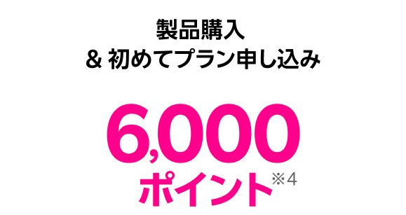 製品購入 & 初めてプラン申し込み 6,000ポイント※4
