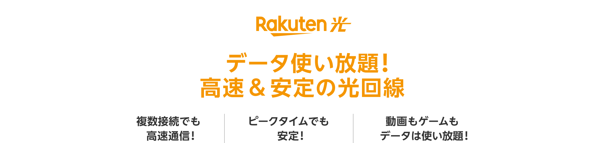 データ使い放題!高速&安定の光回線 Rakuten光 複数接続でも高速通信!ピークタイムでも安定!動画もゲームもデータは使い放題!